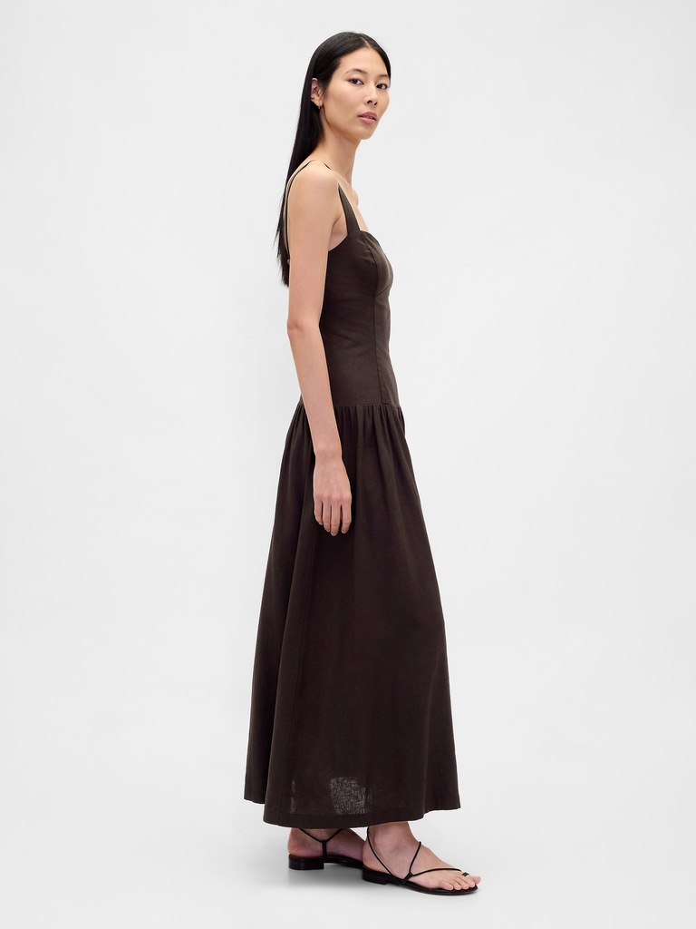 Linen-Blend Drop-Waist Corset Maxi Dress