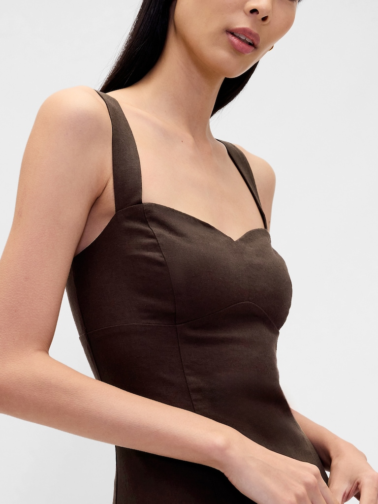 Linen-Blend Drop-Waist Corset Maxi Dress