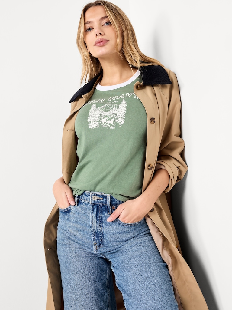 T-shirt passe-partout à bords contrastants avec logo et imprimé