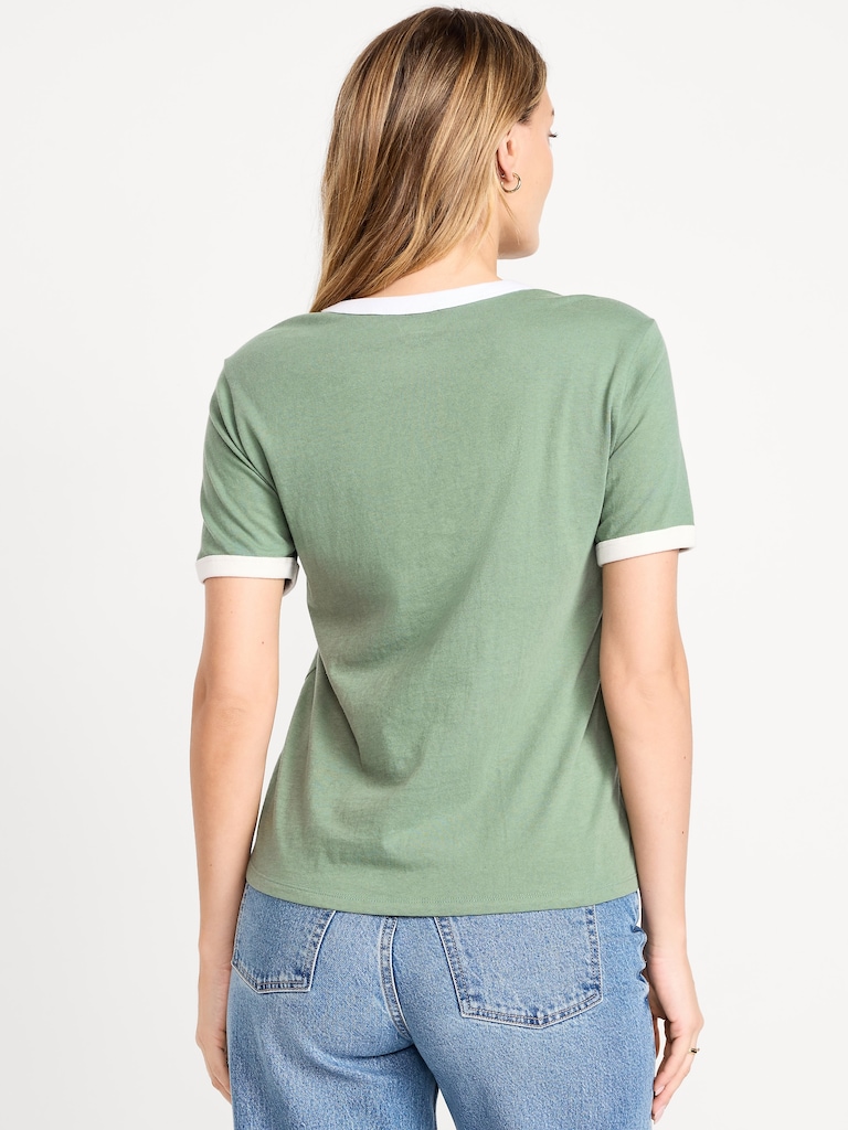 T-shirt passe-partout à bords contrastants avec logo et imprimé