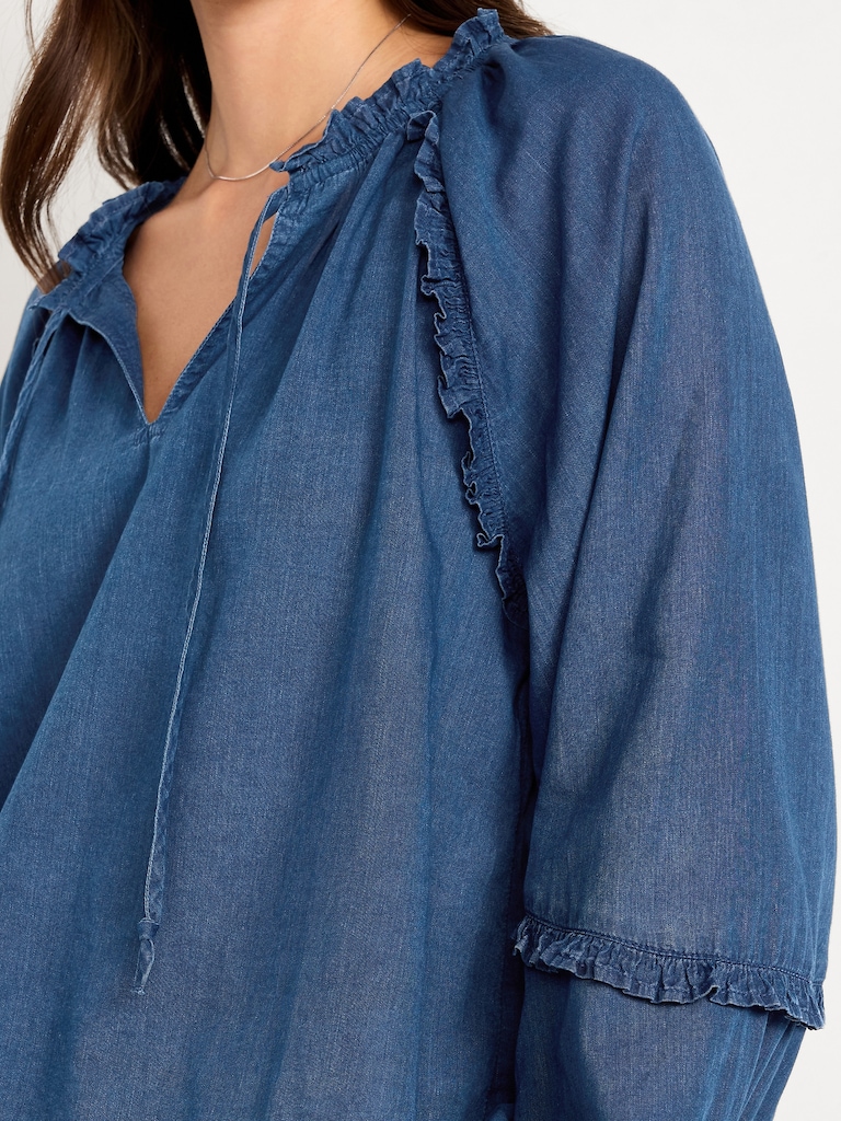 Long-Sleeve Ruffle Trim Top