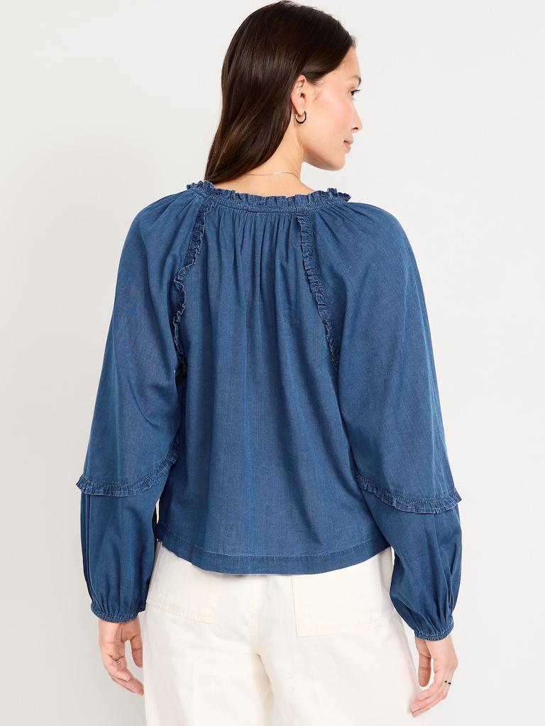 Long-Sleeve Ruffle Trim Top
