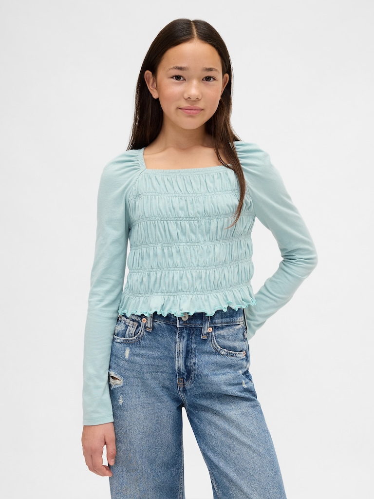 Kids Smocked Square-Neck Top