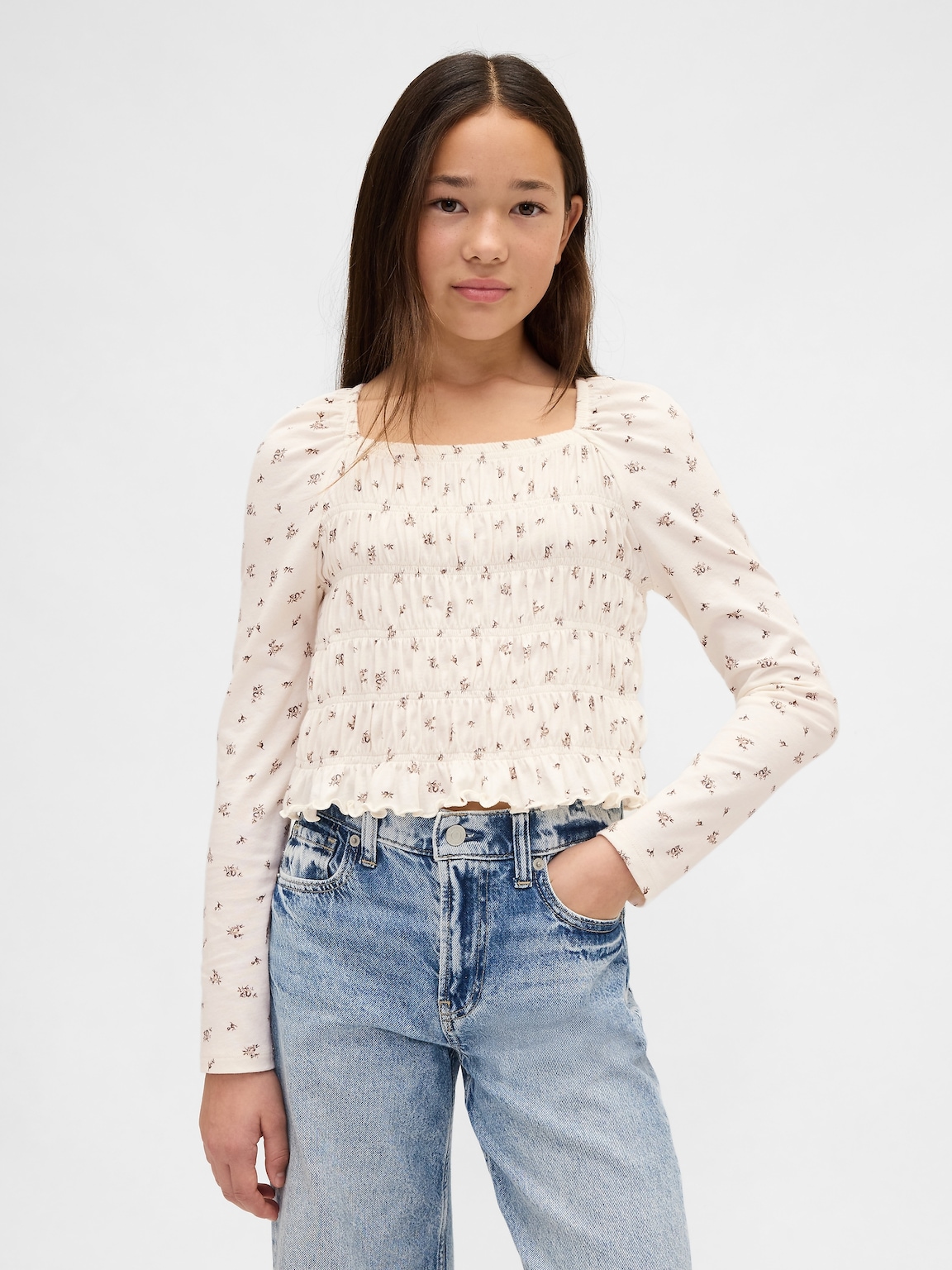 Kids Smocked Square-Neck Top