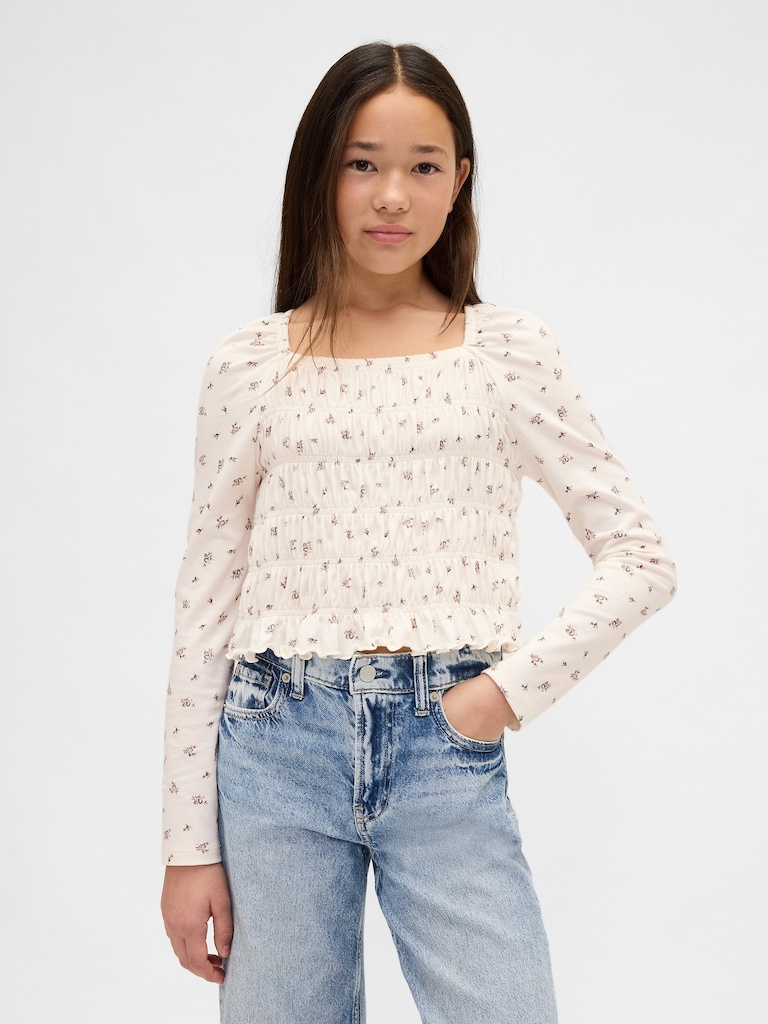 Kids Smocked Square-Neck Top