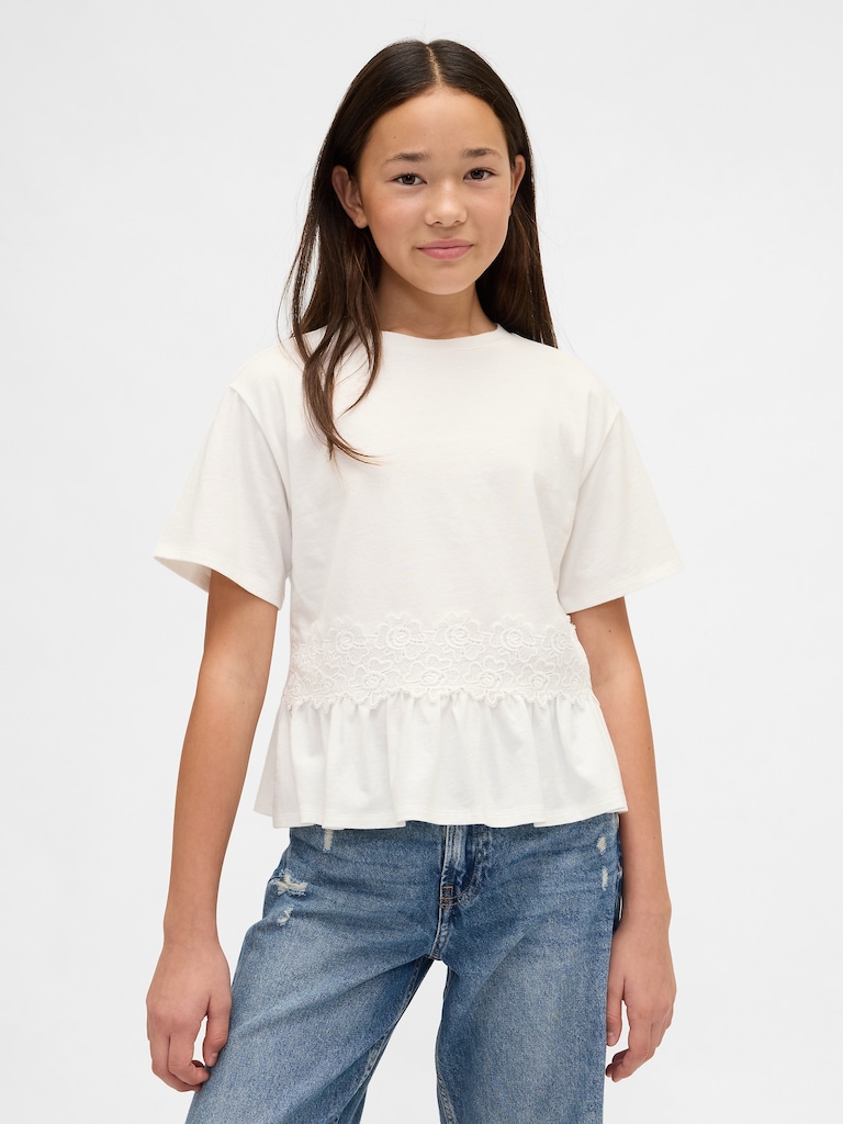 Kids Lace-Trim Peplum T-Shirt