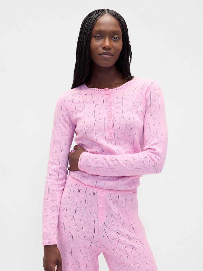 Lightweight CashSoft Pointelle Heart PJ Top