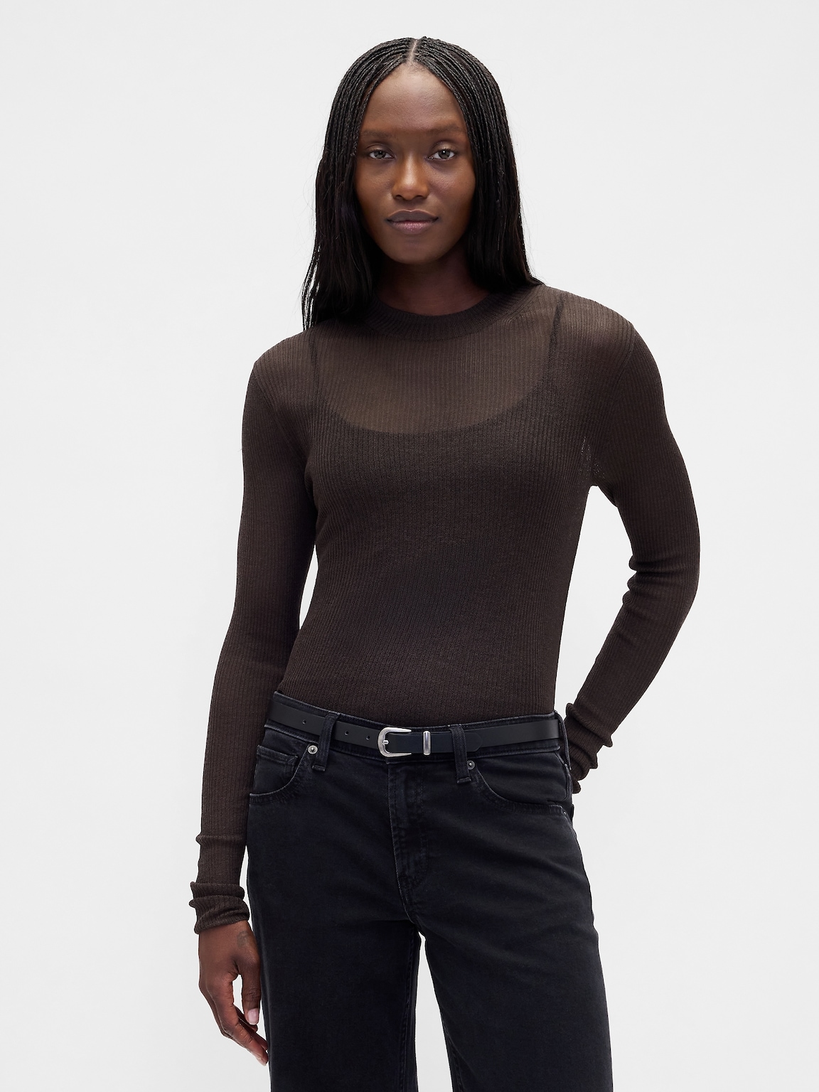 High-Neck Sheer Sweater