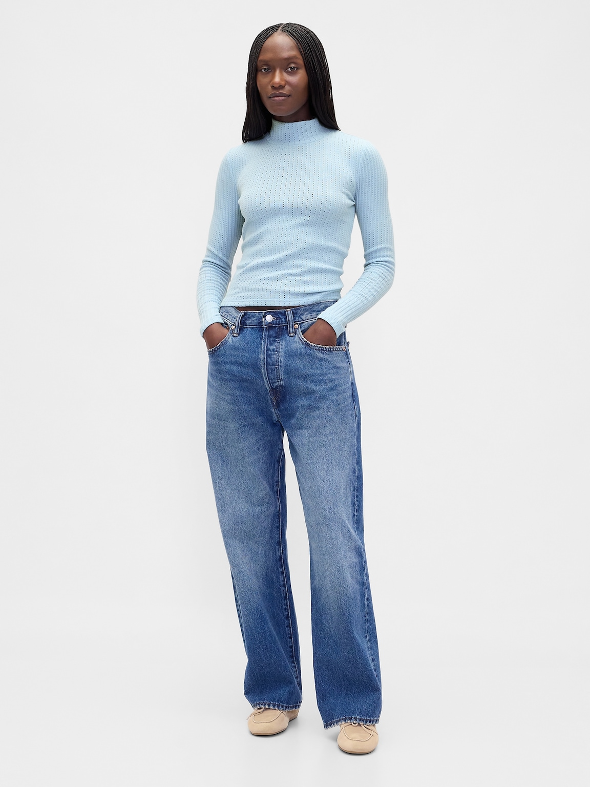 Pointelle Rib Crop Turtleneck