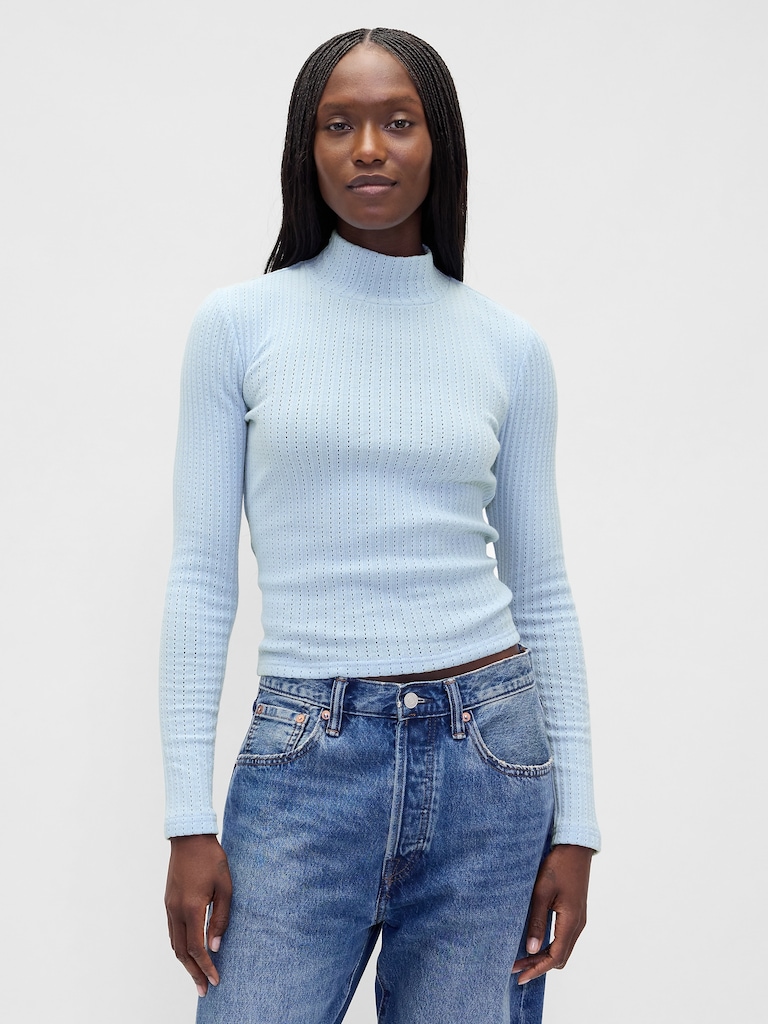 Pointelle Rib Crop Turtleneck