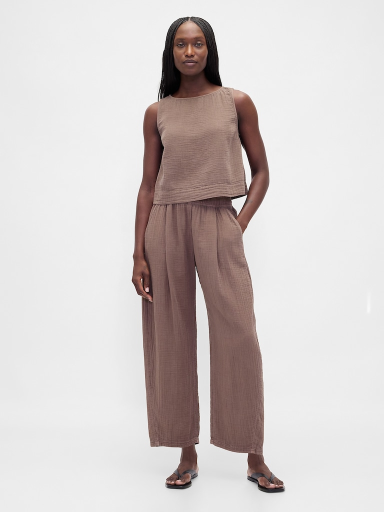 Cotton Gauze Easy Barrel Pants