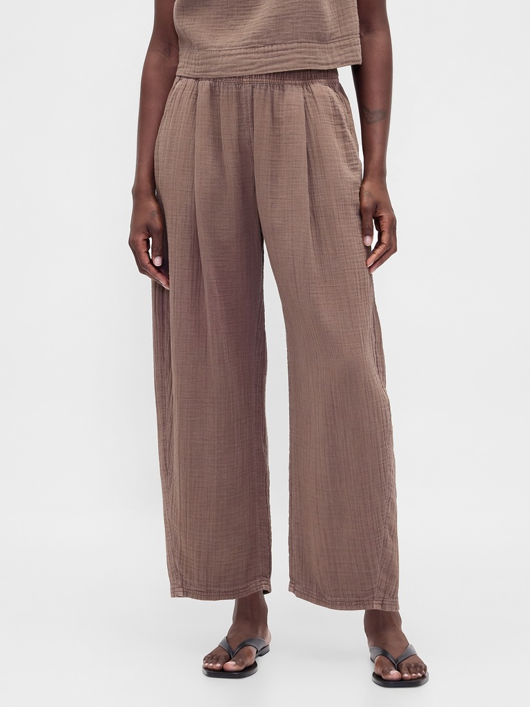 Cotton Gauze Easy Barrel Pants