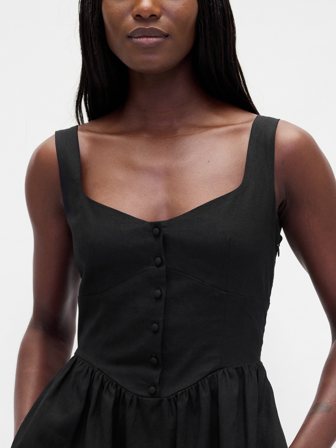 Linen-Blend Drop-Waist Mini Dress