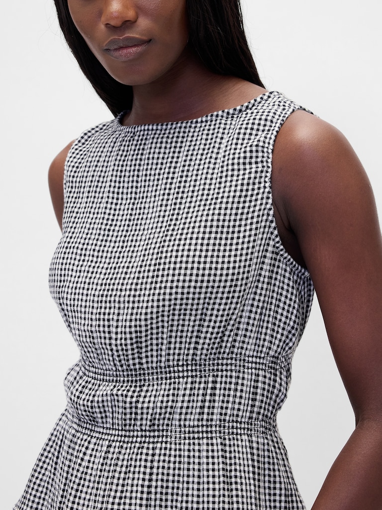 Cotton Gauze Smocked-Waist Peplum Top