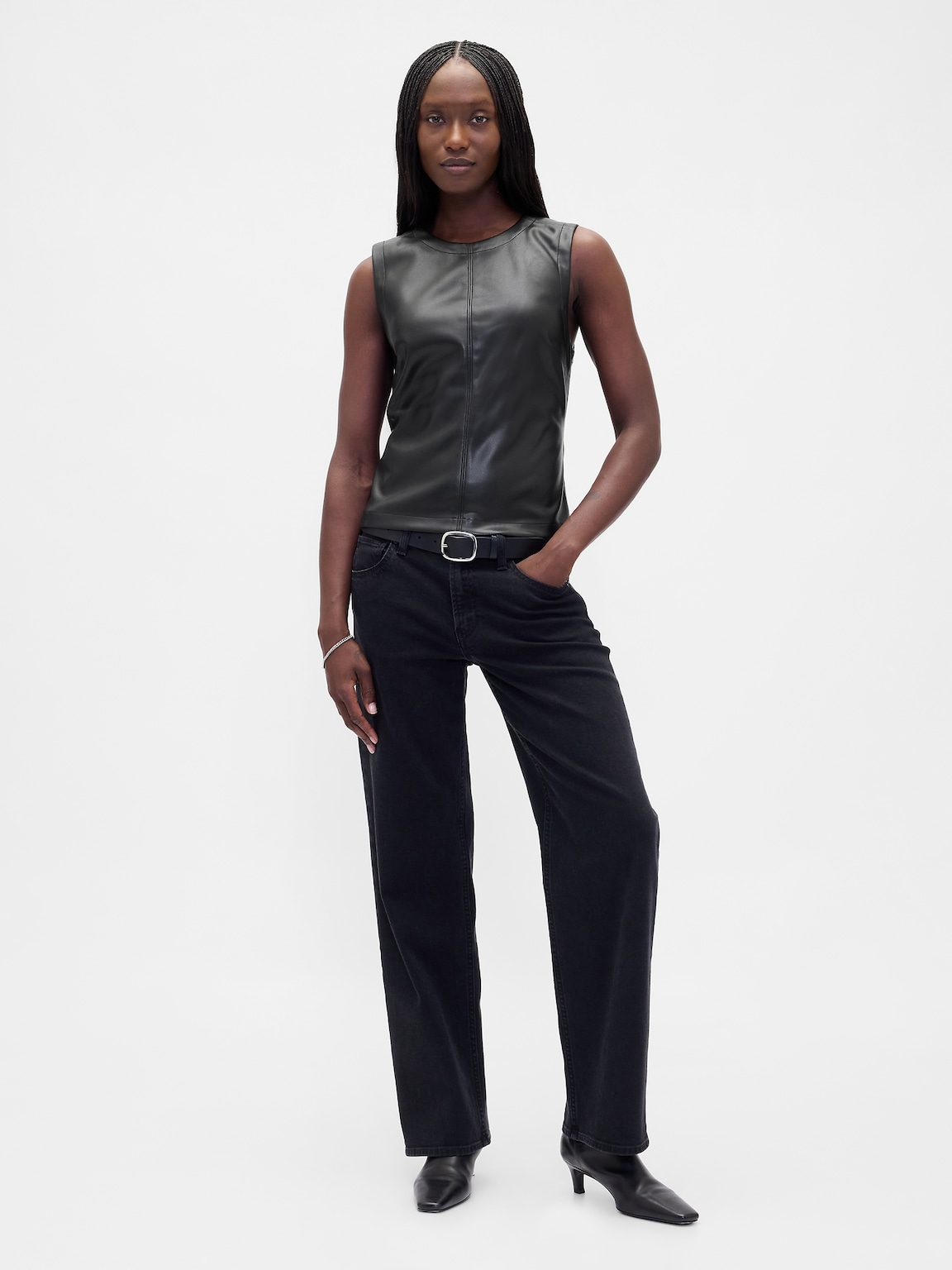 Vegan Leather Shell Tank Top