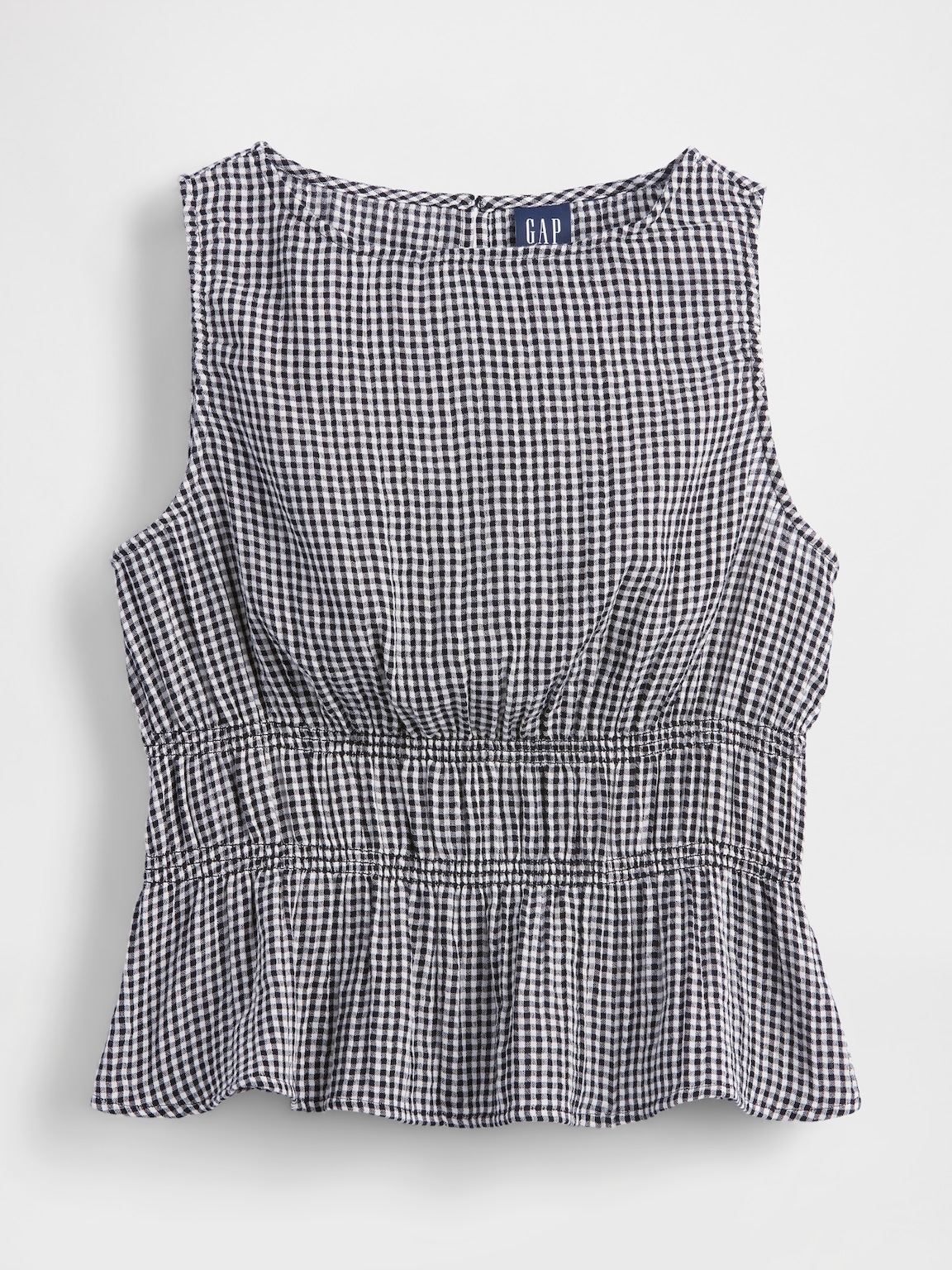 Cotton Gauze Smocked-Waist Peplum Top