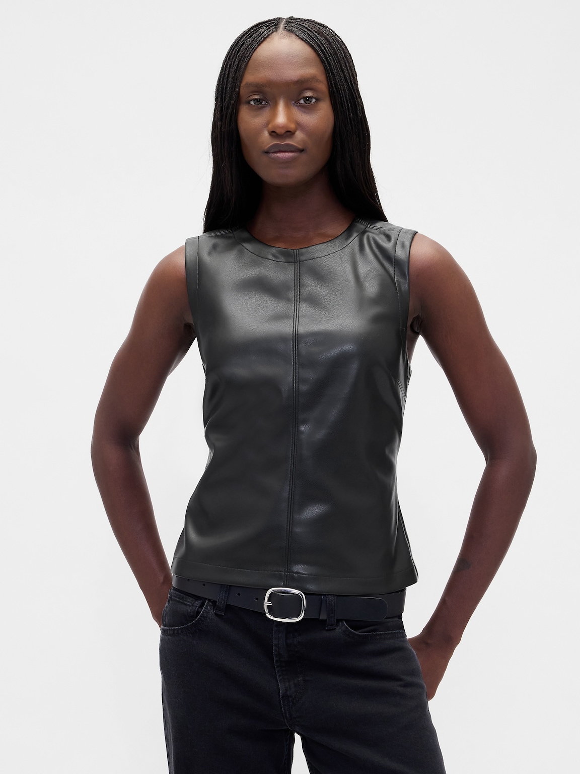 Vegan Leather Shell Tank Top