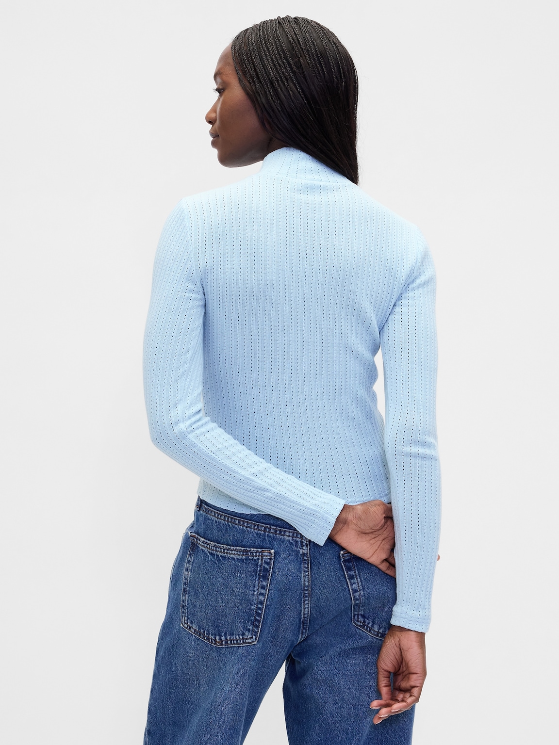 Pointelle Rib Crop Turtleneck