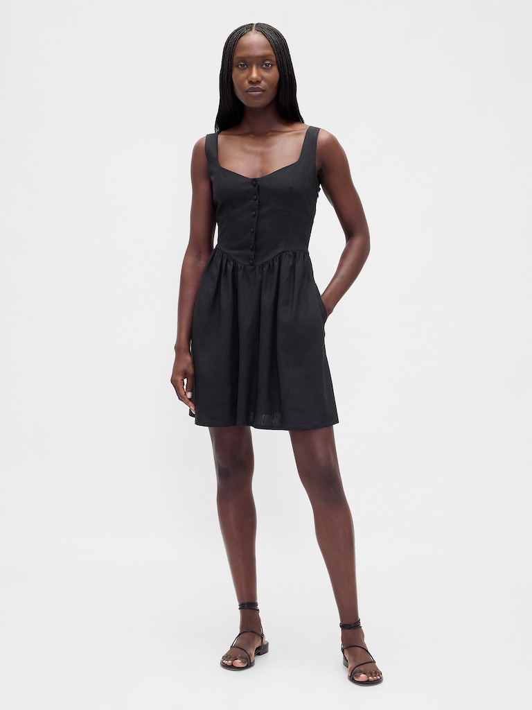 Linen-Blend Drop-Waist Mini Dress