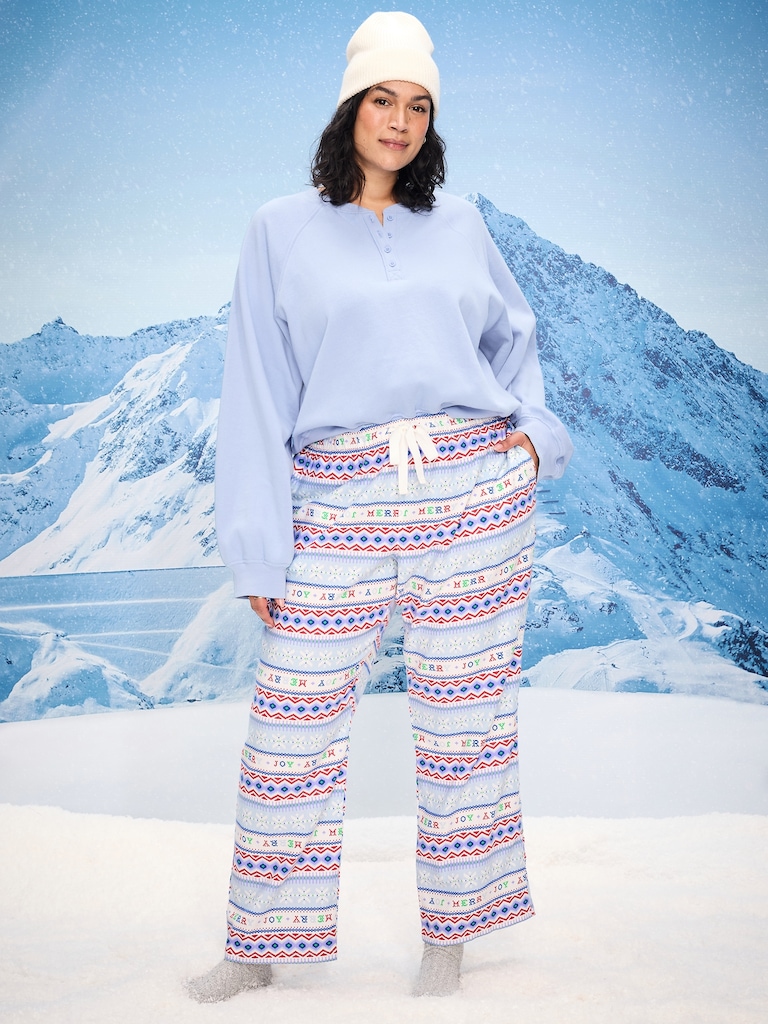 Mid-Rise Printed Flannel Pajama Pants for Women