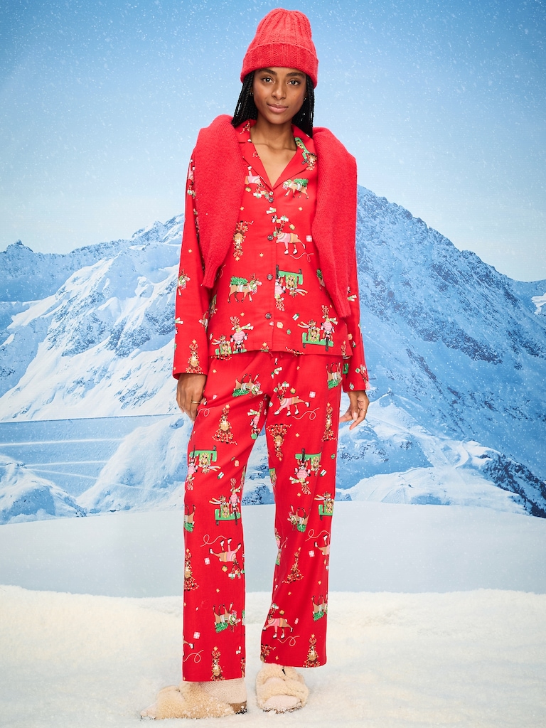 Printed Flannel Pajama Pant Set for Women