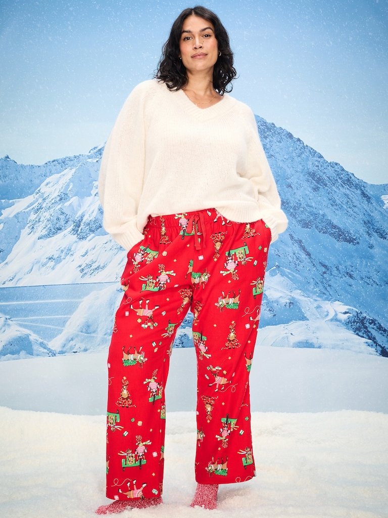 Mid-Rise Printed Flannel Pajama Pants for Women