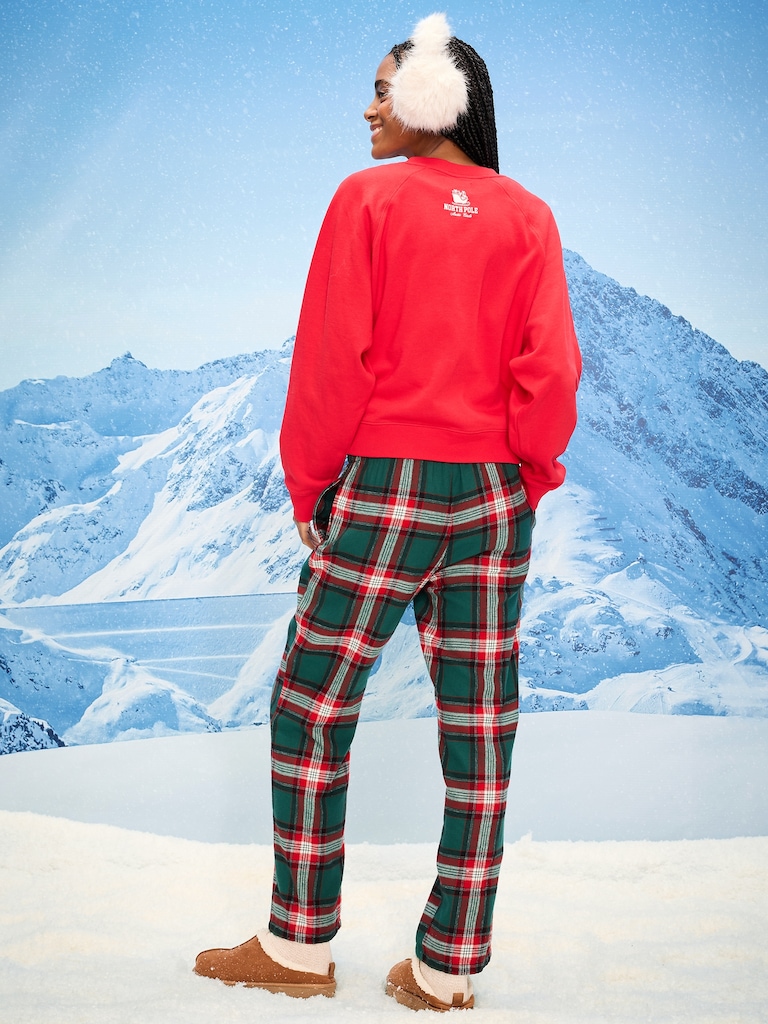 Mid-Rise Plaid Flannel Pajama Pants for Women