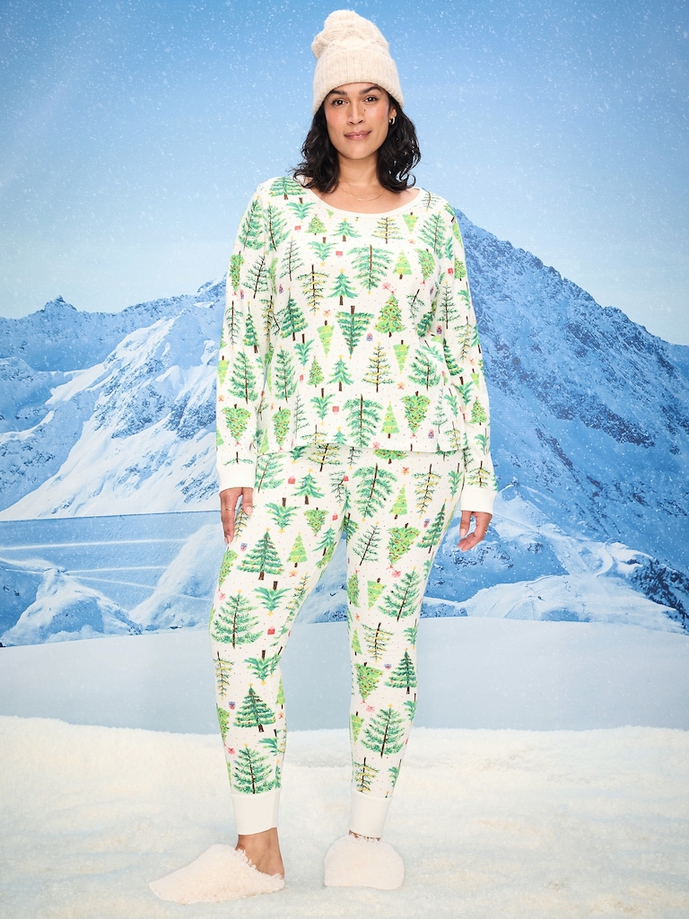 Scoop-Neck Waffle Pajama Top for Women