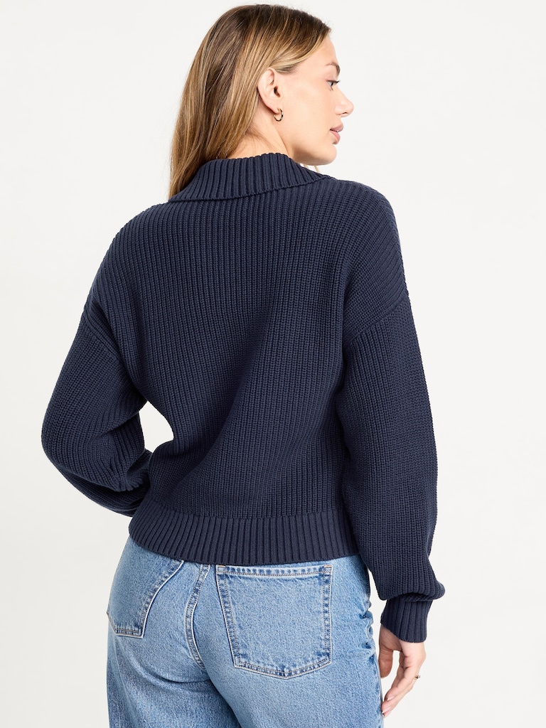 Seaside Cotton Lace-Up Collar Sweater