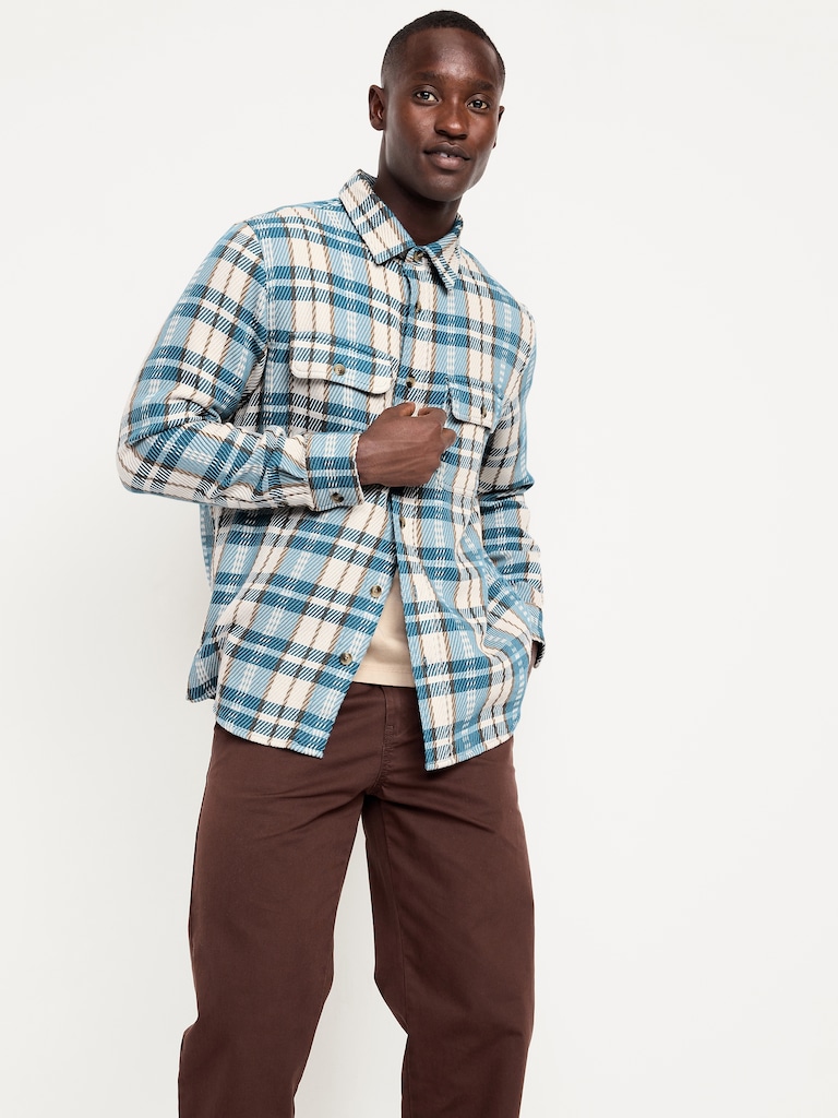 Loose Fit Textured Plaid Pocket Shirt