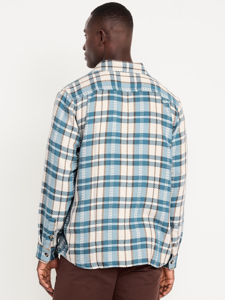 Loose Fit Textured Plaid Pocket Shirt