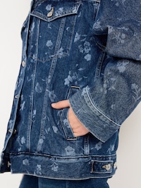 Oversized Floral Print Jean Trucker Jacket