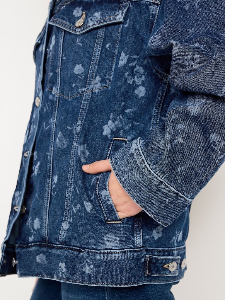 Oversized Floral Print Jean Trucker Jacket