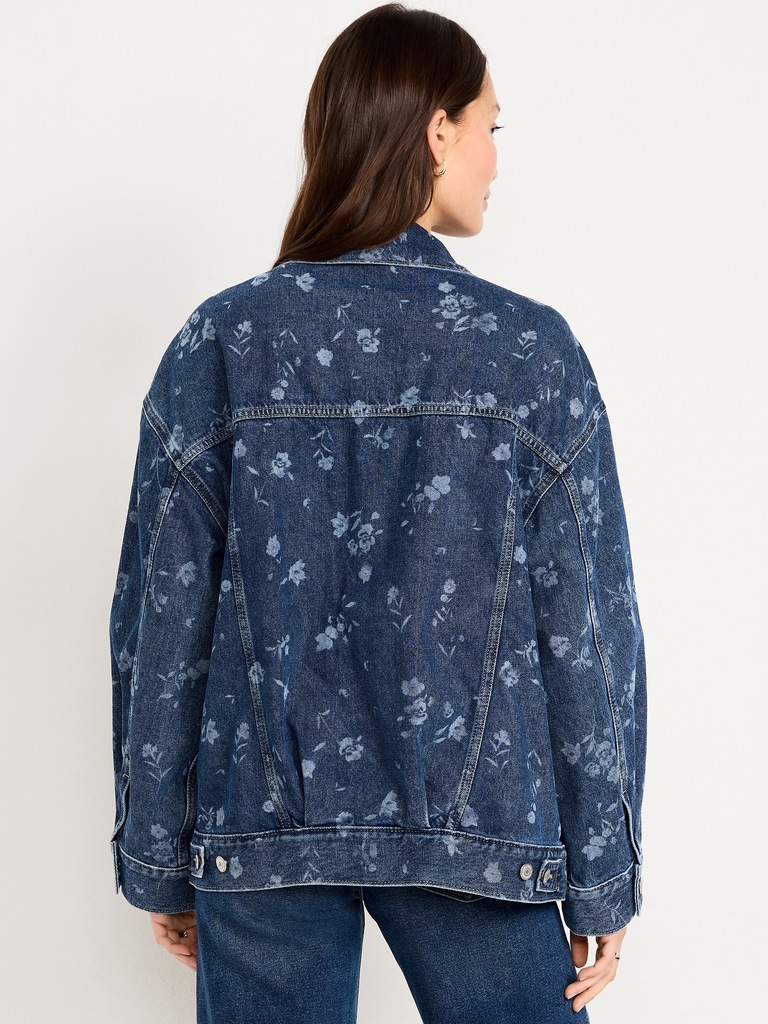 Oversized Floral Print Jean Trucker Jacket