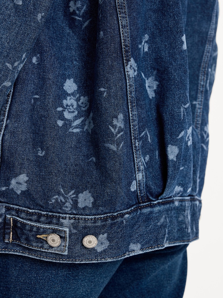 Oversized Floral Print Jean Trucker Jacket