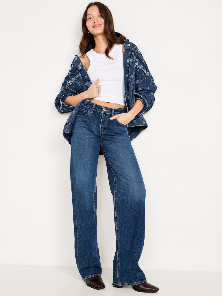 Oversized Floral Print Jean Trucker Jacket