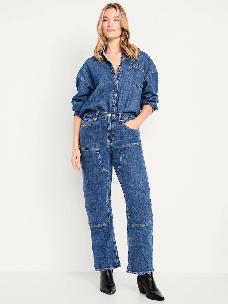 High-Waisted Baggy Barrel Utility Jeans
