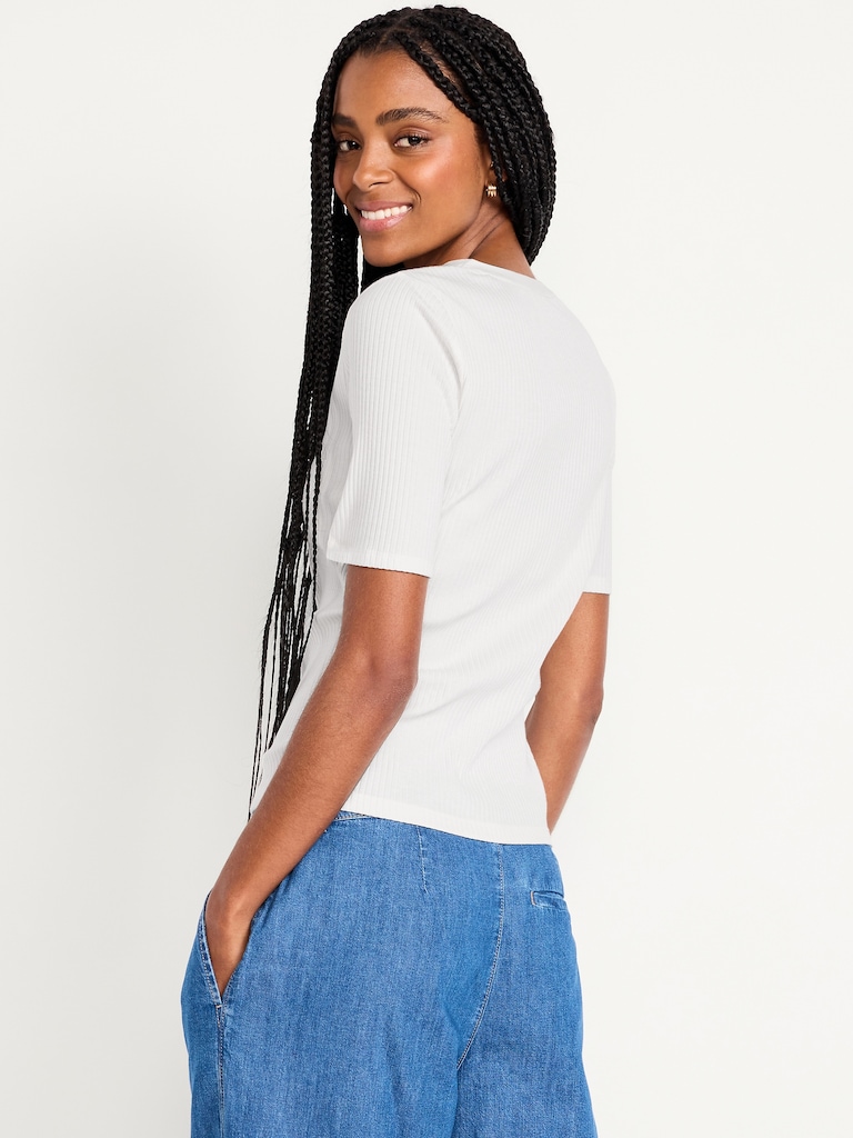 Short Sleeve Lace-Front Top