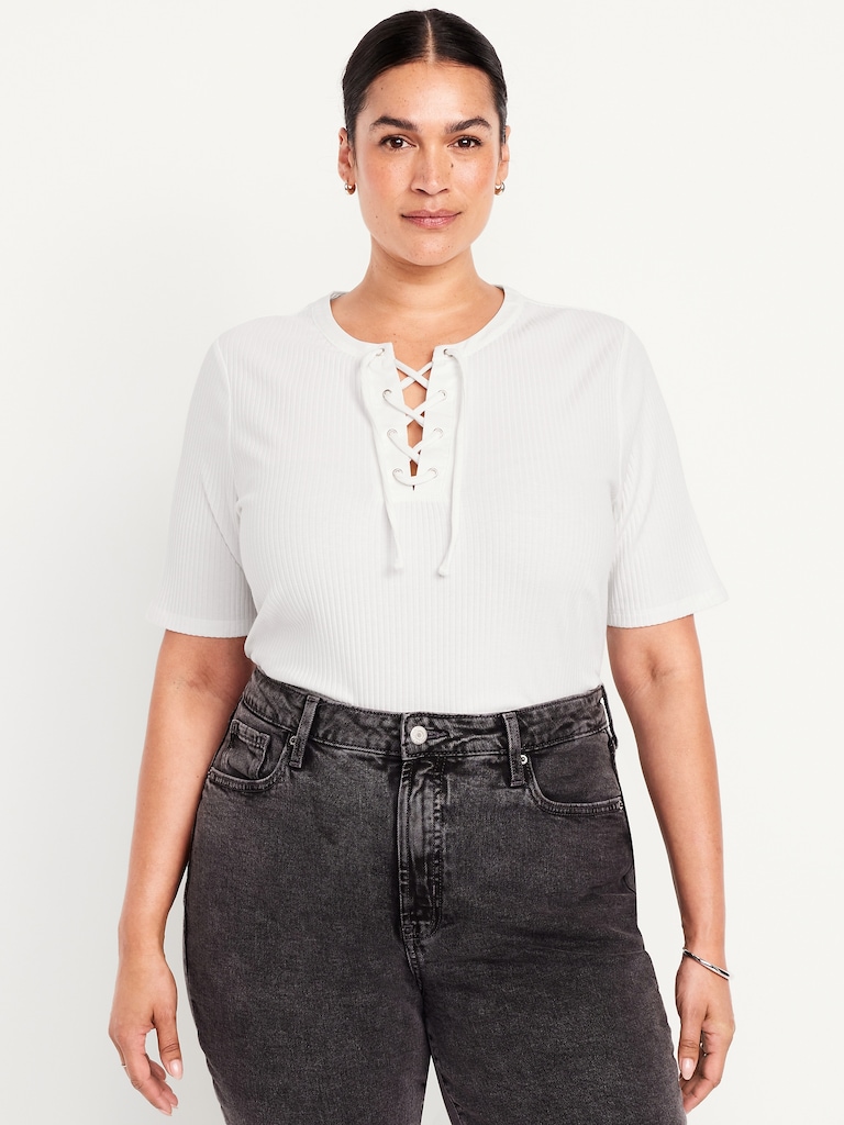 Short Sleeve Lace-Front Top