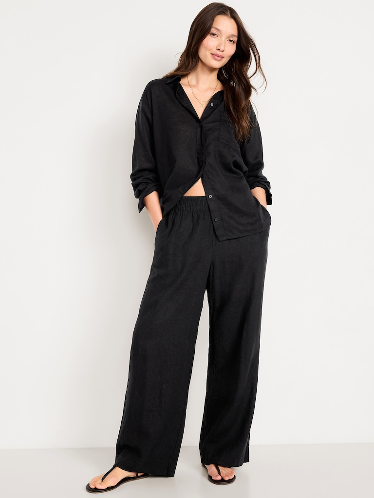 Linen-Blend Loose Button-Down Shirt