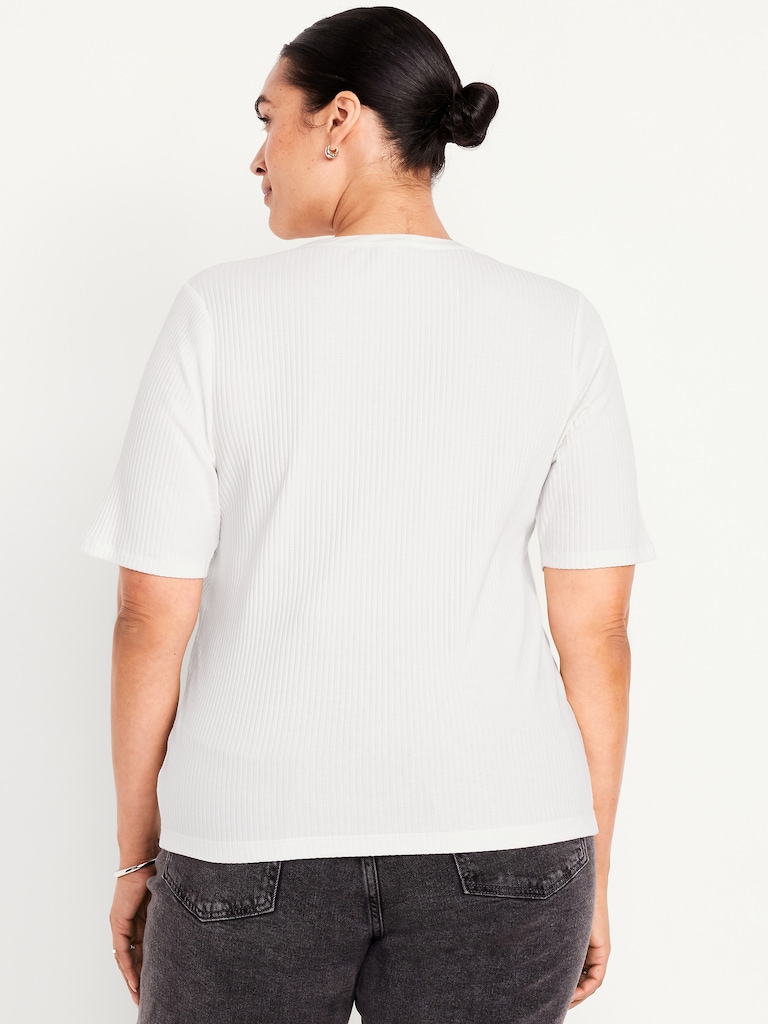 Short Sleeve Lace-Front Top