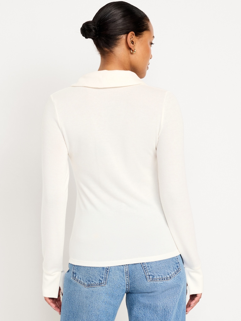 Split-Neck Long-Sleeve Pullover Shirt