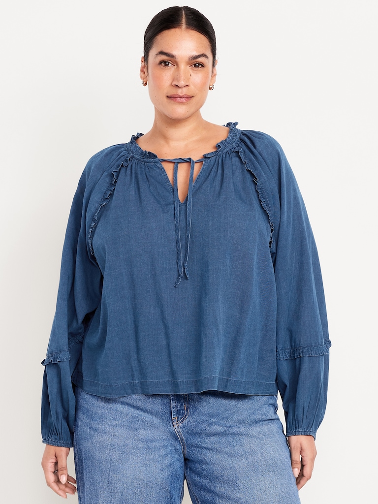 Long-Sleeve Ruffle Trim Top