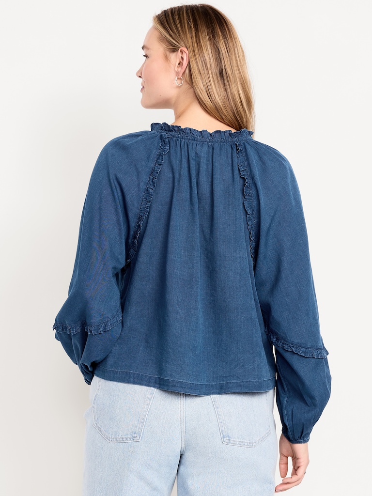 Long-Sleeve Ruffle Trim Top