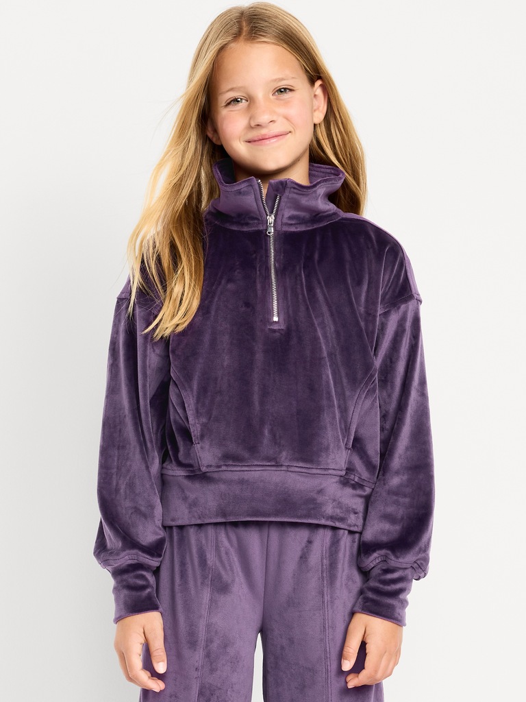 Long-Sleeve Velour Half-Zip Pullover for Girls