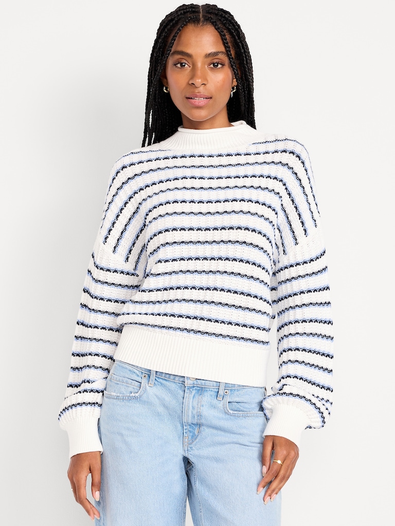 Roll-Neck Seaside Cotton Sweater