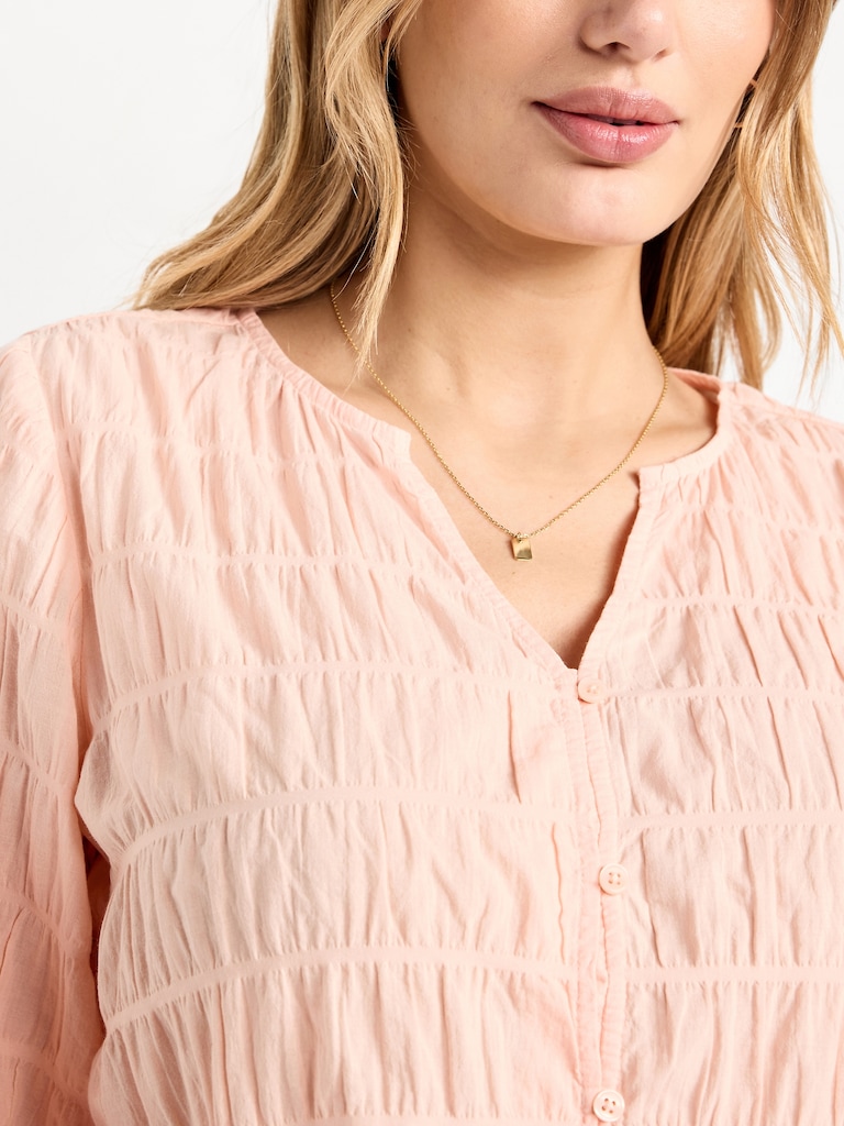 Lightweight Button-Down Smocked Top
