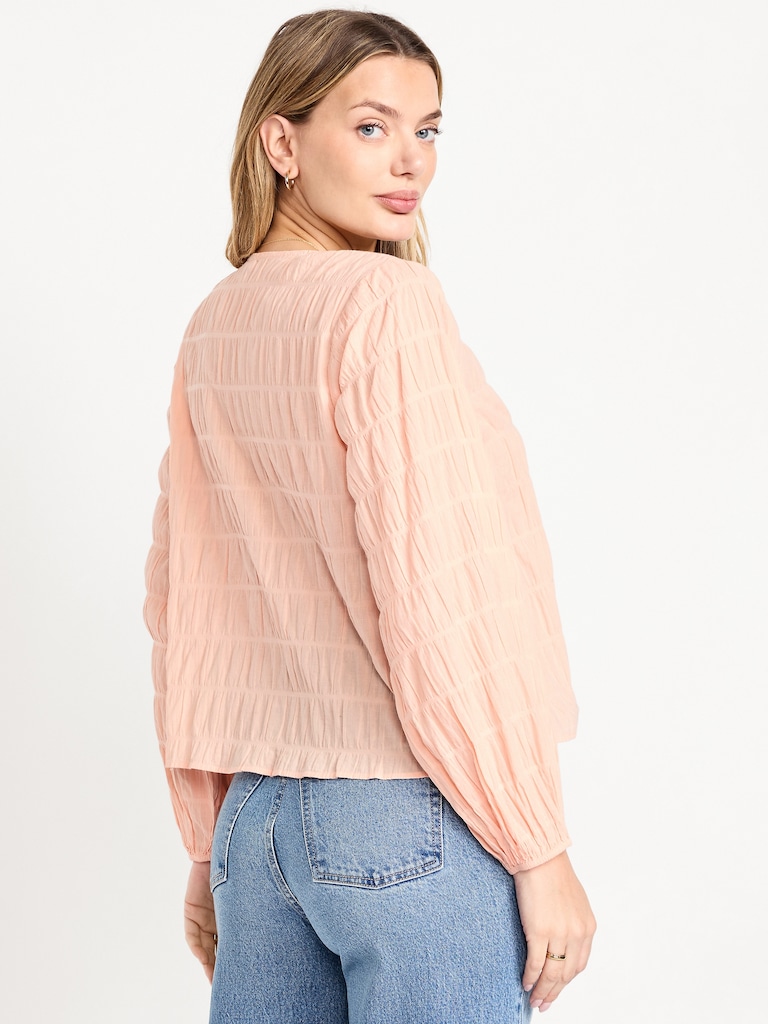 Lightweight Button-Down Smocked Top