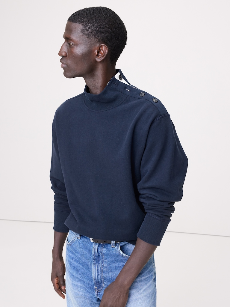 French Terry Button-Shoulder Sweatshirt