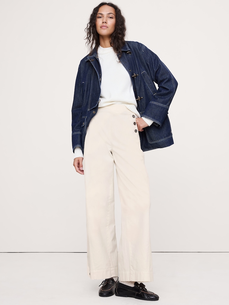 High-Rise Stretch-Canvas Sailor Pant